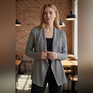 NWT~White House Black Market Silver Drape Cardigan